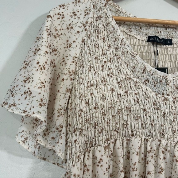 Mikarose Floral Smocked Midi Dress Large Flutter Sleeve Prairie NWT Soft Girl - Picture 4 of 9
